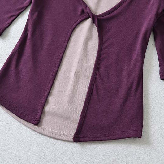 Women Layered Look Shirt with Knot Front, Three-Quarter Sleeves and Integrated Under Top Amarae