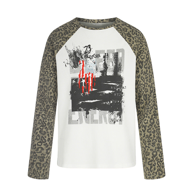 Women's raglan long sleeve shirt with leopard print sleeves and abstract graphic print Amarae
