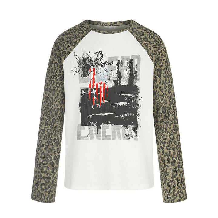 Women's raglan long sleeve shirt with leopard print sleeves and abstract graphic print Amarae