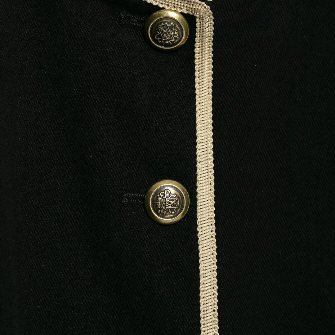 Women Cropped Short Blazer with Stand Collar, Decorative Piping and Medallion Buttons Amarae
