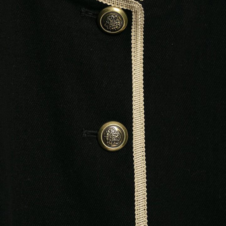 Women Cropped Short Blazer with Stand Collar, Decorative Piping and Medallion Buttons Amarae