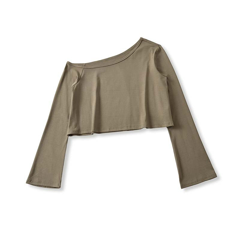 Women's Cropped Off-Shoulder Long Sleeve with Flared Trumpet Sleeves made of Jersey Amarae
