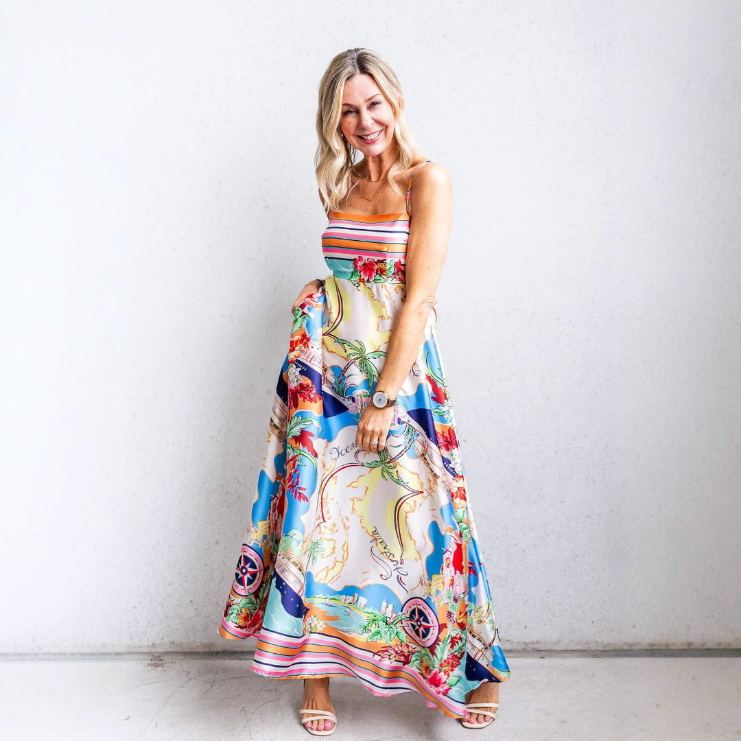 Maxi dress for women with colorful print and spaghetti straps Chic & Stil