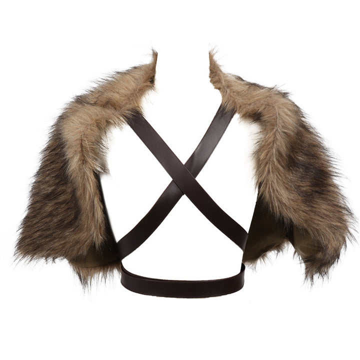 Men's Viking-inspired shoulder cape made of soft faux fur with adjustable leather straps Amarae