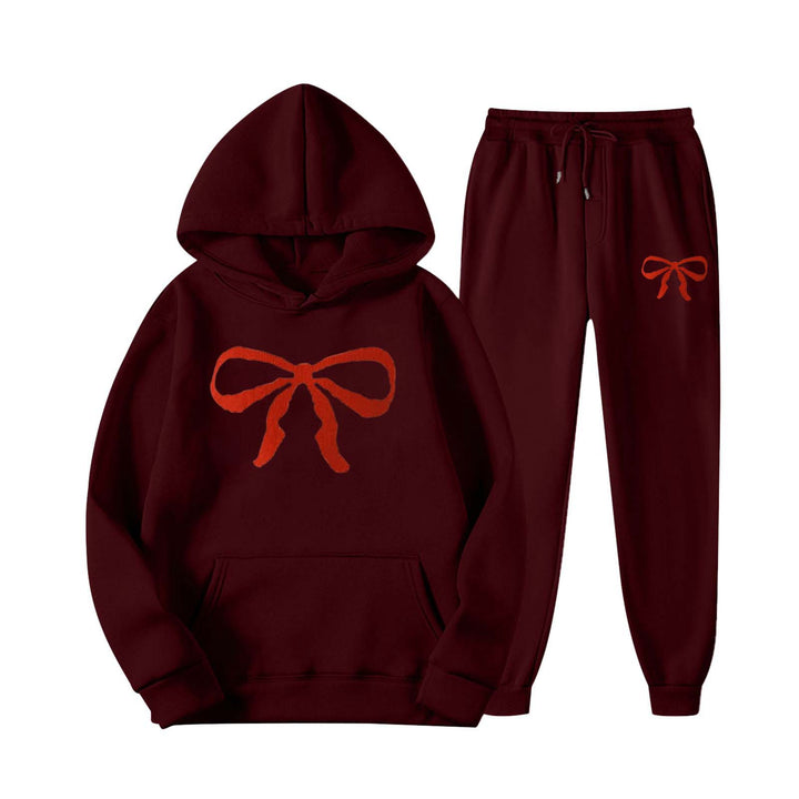 Women's hooded sweat suit with creative bow motif and comfortable fit Chic & Stil