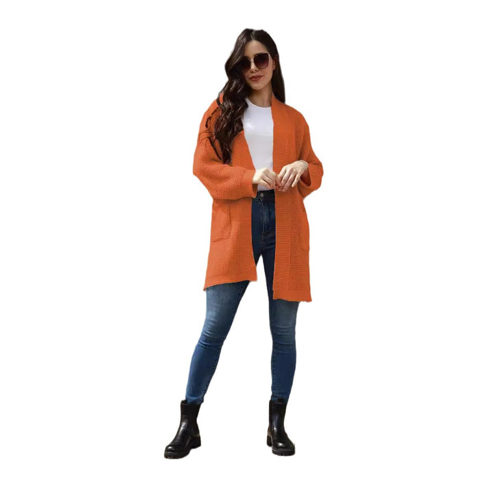 Ladies large knitted cardigan with open pockets Lune London