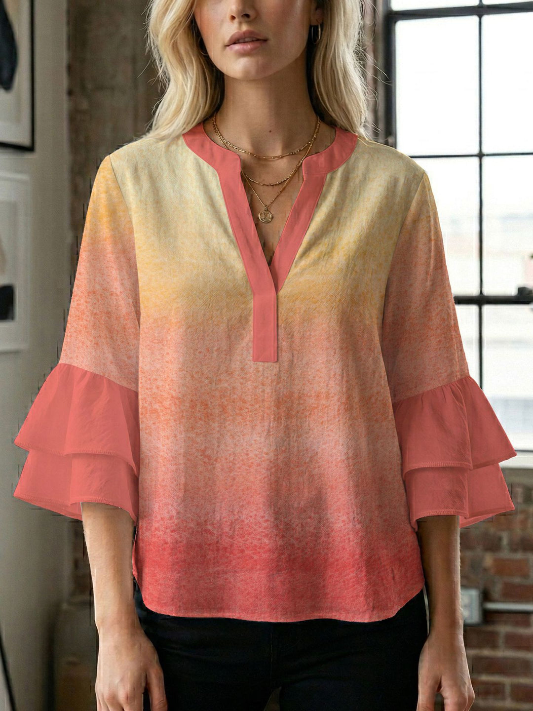 Women's blouse shirt with voluminous sleeves and creative print design Lune London