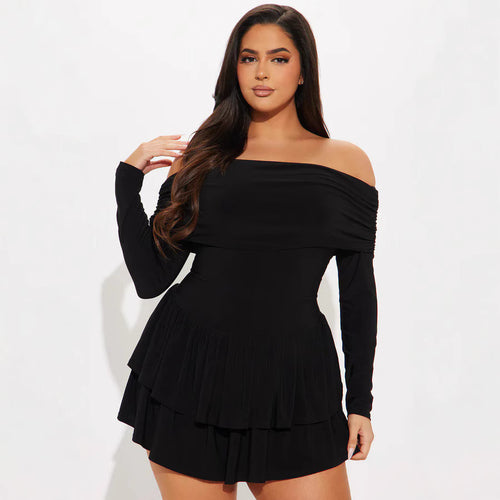 Off-shoulder mini dress for women with ruffle details and elastane content Amarae