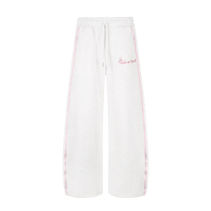 Women's Extra Wide Palazzo Sweatpants in Polka Dot Design with Elastic Comfort Waistband and Side Contrast Stripes Amarae