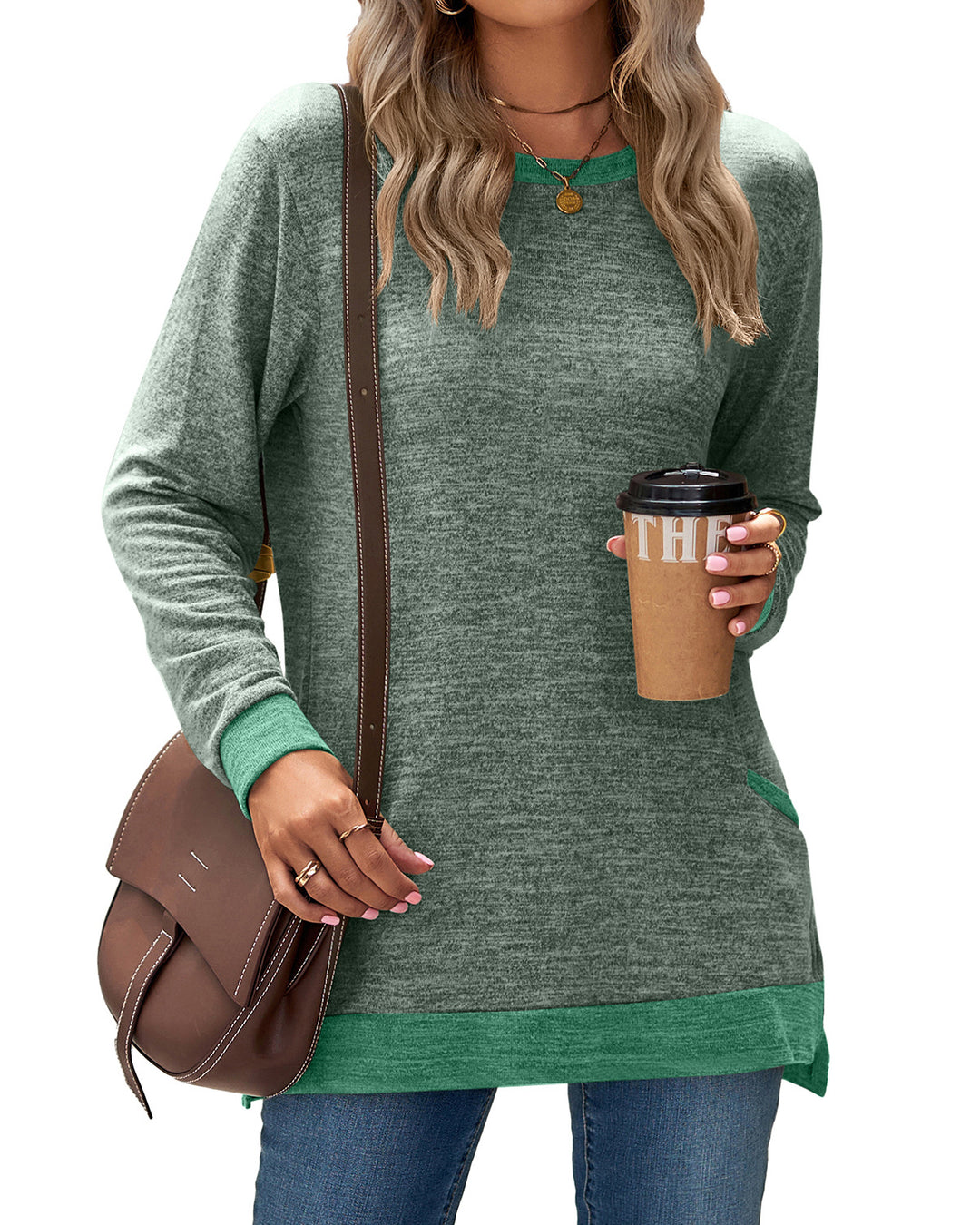 Long sleeve t-shirt for women with contrasting details and side pockets Lune London