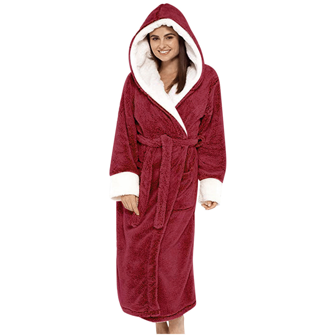Ladies Cozy Fleece Robe with Hood and Belt Lune London