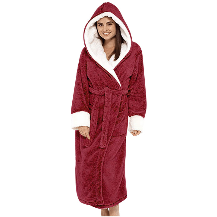 Ladies Cozy Fleece Robe with Hood and Belt Lune London