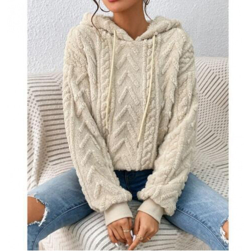 Women's fluffy hoodie with cable-knit pattern and oversized cut Amarae