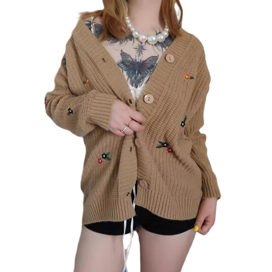 Women's knitted jacket with colorful floral embroidery Lune London