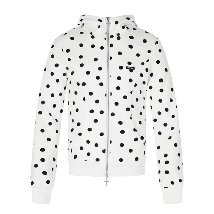 Women's Figure-Hugging Hooded Sweat Jacket with Polka Dot Pattern, Metal Front Zipper and Kangaroo Pockets Amarae