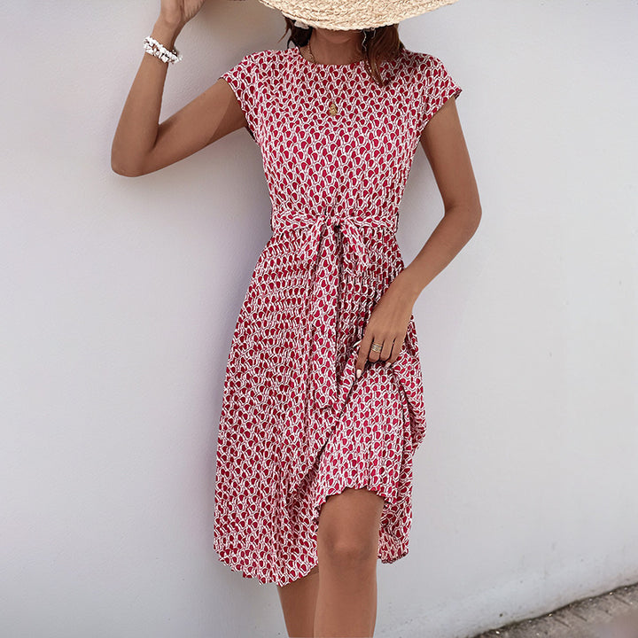 Mid-length floral print dress for women with adjustable waist drawstring Lune London