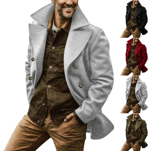 Elegant classic wool coat for men with double-breasted buttons and high collar Amarae