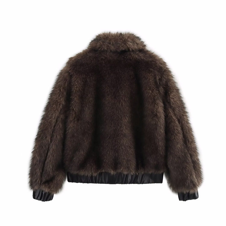 Ladies luxurious faux fur jacket with elastic belt Lune London