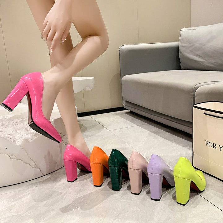 Lace high heels for women with a comfortable block and a shiny finish Lune London