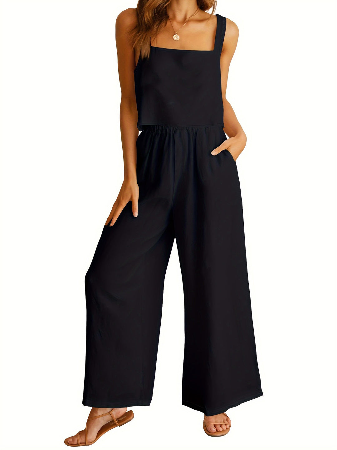 Ladies airy jumpsuit with wide legs and adjustable waist Lune London