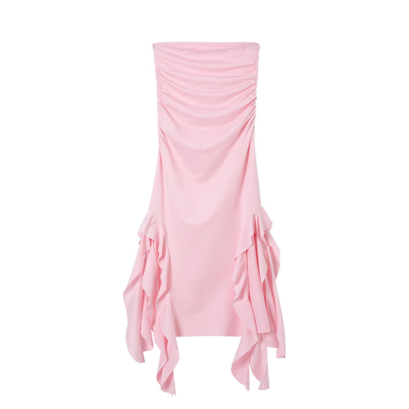 Lune London asymmetric hem gathered maxi dress for ladies
