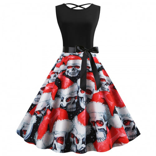 Robe swing femme avec motif de crâne créatif et de Noël Chic & Stil
