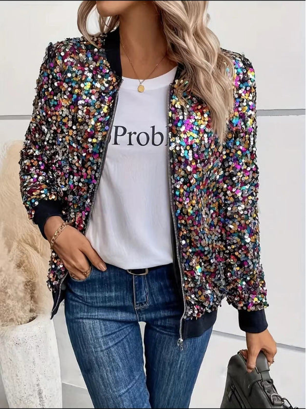 Ladies functional jacket with glittering sequin design and comfortable cuffs Lune London