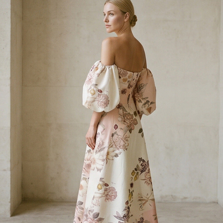 Women Elegant Off-Shoulder Evening Dress with Flared Skirt and Balloon Sleeves Amarae