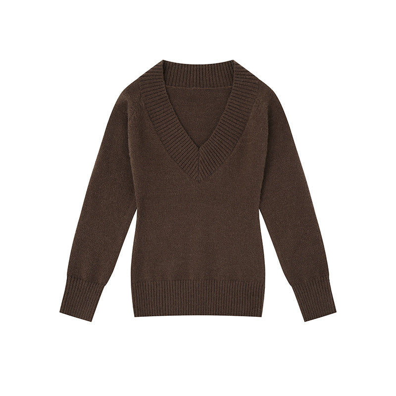 Women's fine knit pullover with deep V-neck, wide ribbed hem, and relaxed fit Amarae