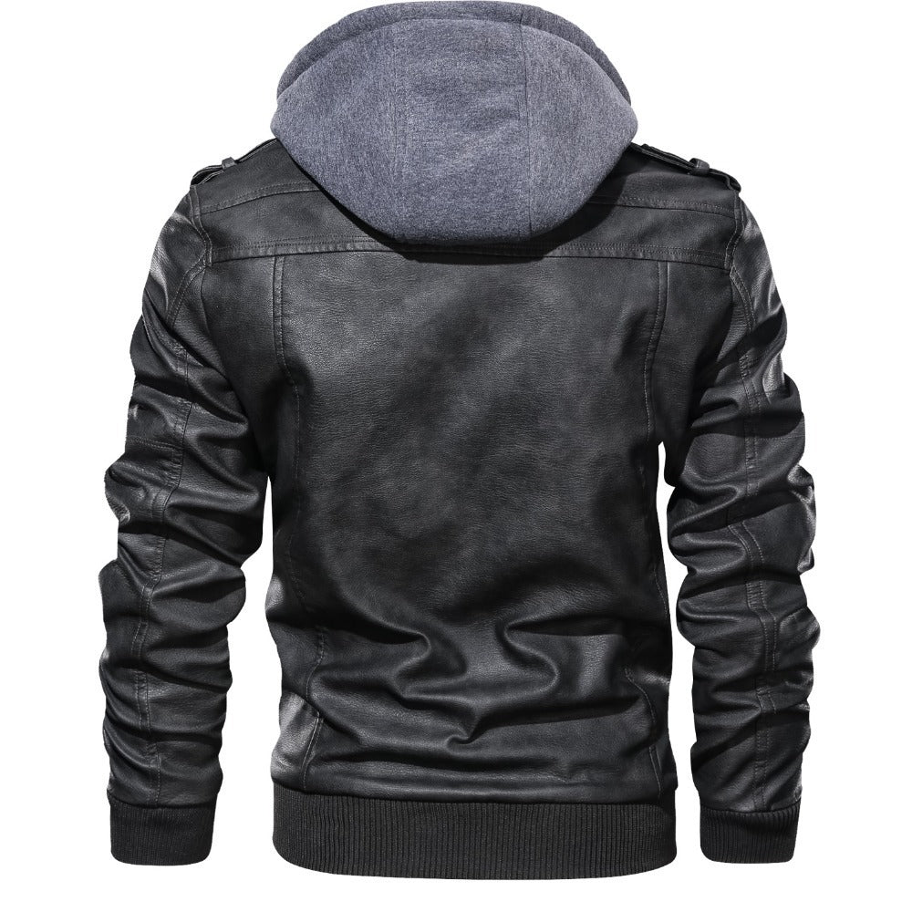 Men's leather jacket with removable hood lining and several practical pockets Lune London