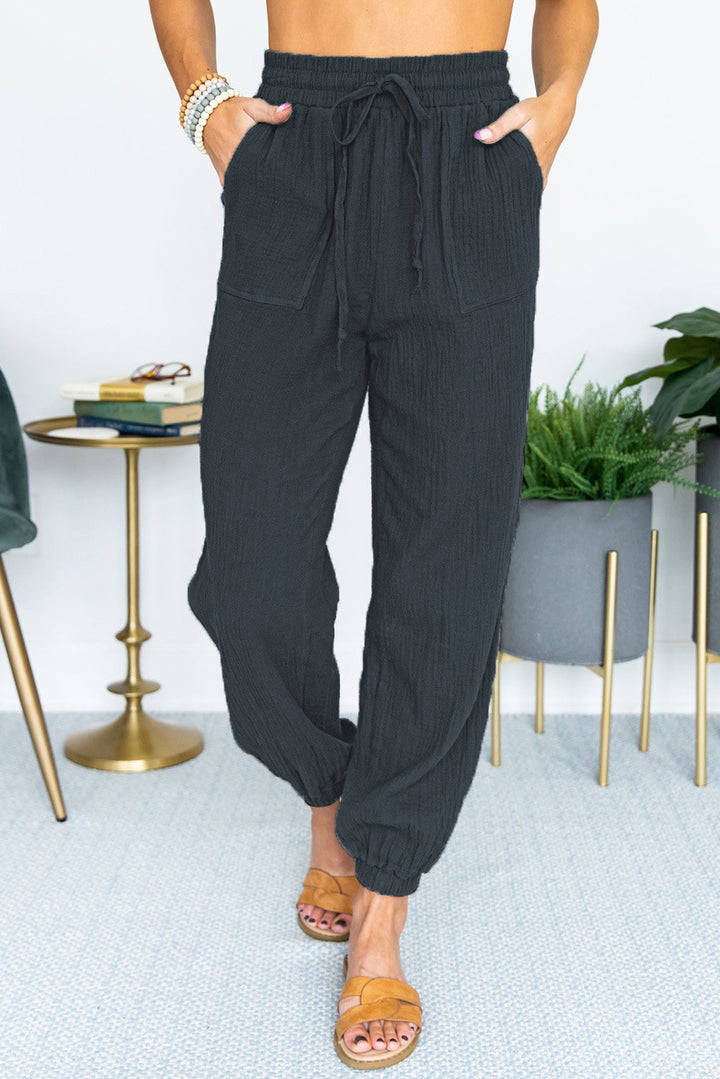 Women's Lightweight Linen Jogger Pants with Drawstring, Patch Pockets, and Elastic Cuffs Amarae