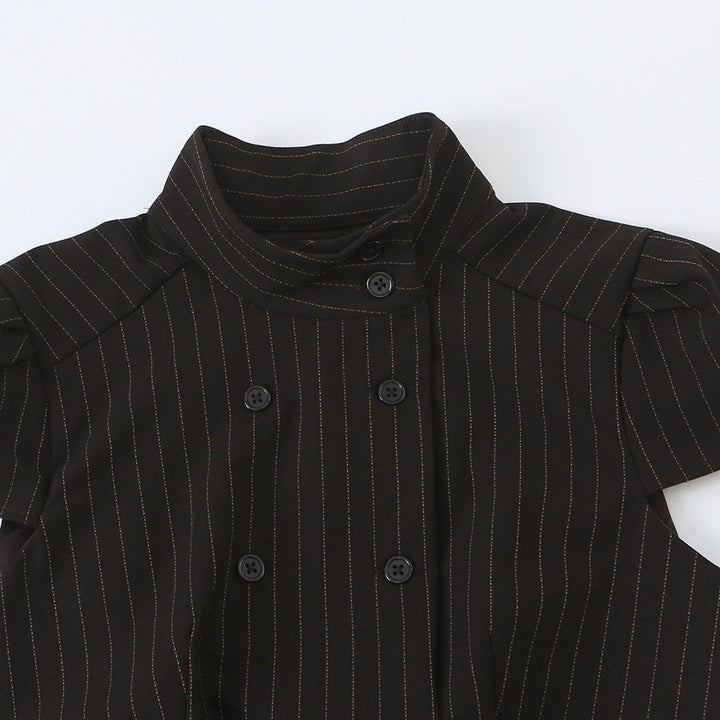 Women Tailored Short Sleeve Waistcoat with Pinstripes and Double Button Placket Amarae