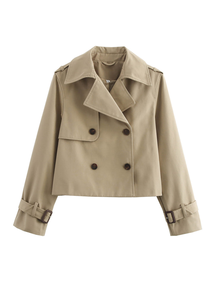 Cropped trench coat for women with double-breasted button row and adjustable sleeves Lune London