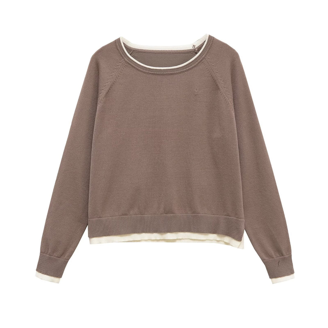 Women fine knit sweater with layer look, round neck and raglan sleeves Amarae