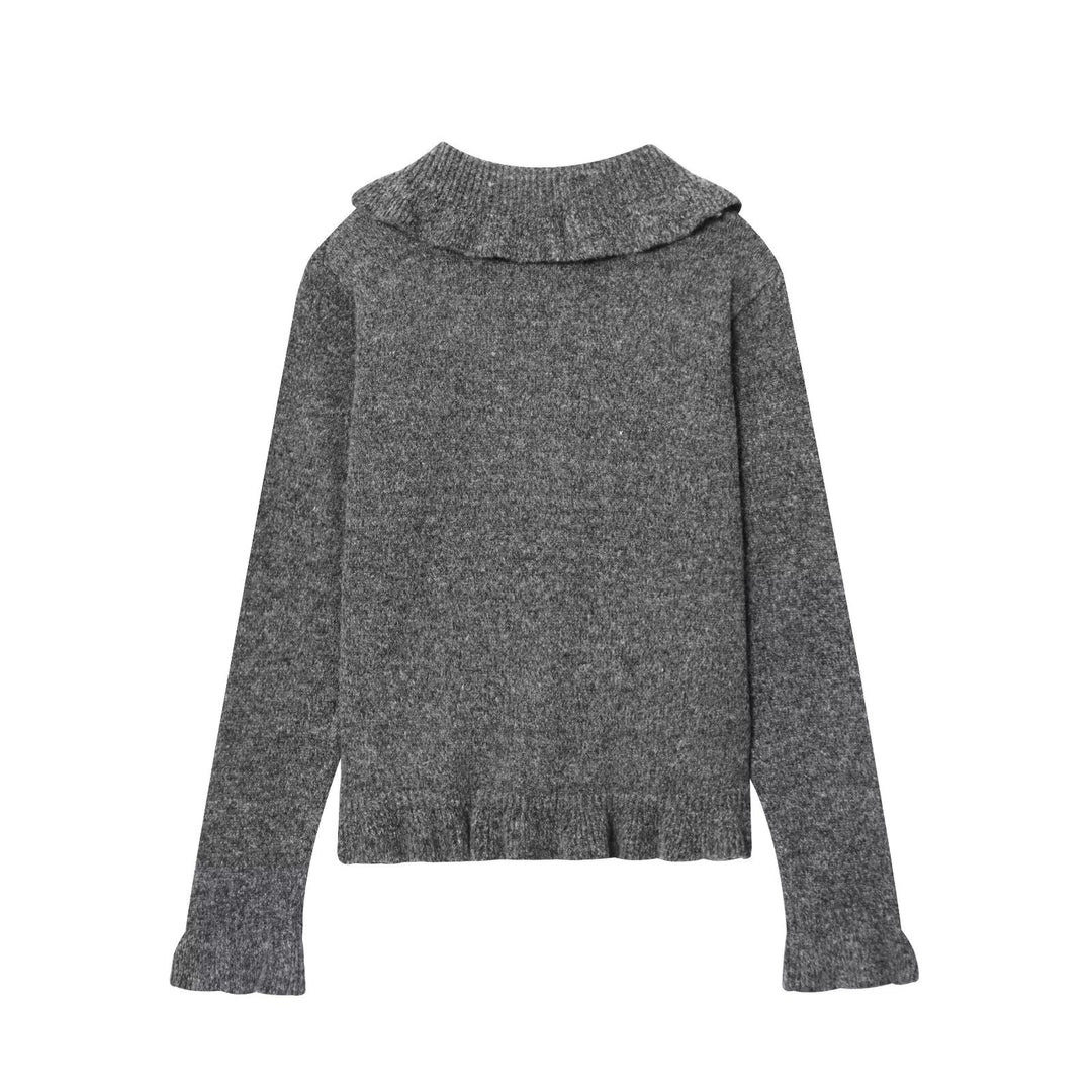 Knitted jacket for women with Peter Pan collar and button detail Lune London