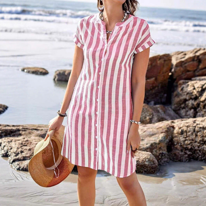 Striped shirt dress for women in light linen fabric Lune London
