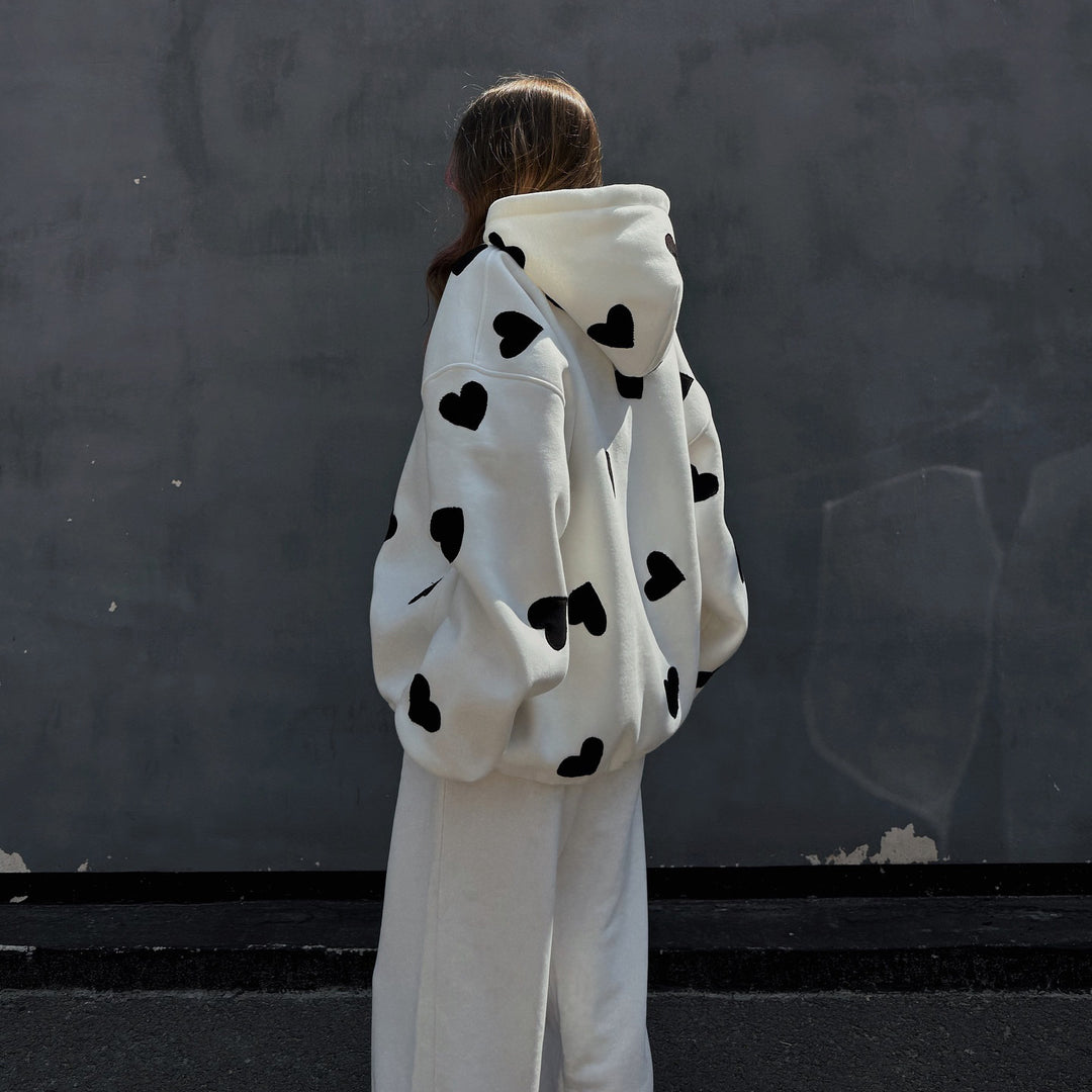 Women's hoodie with creative heart pattern and oversized relaxed fit Lune London