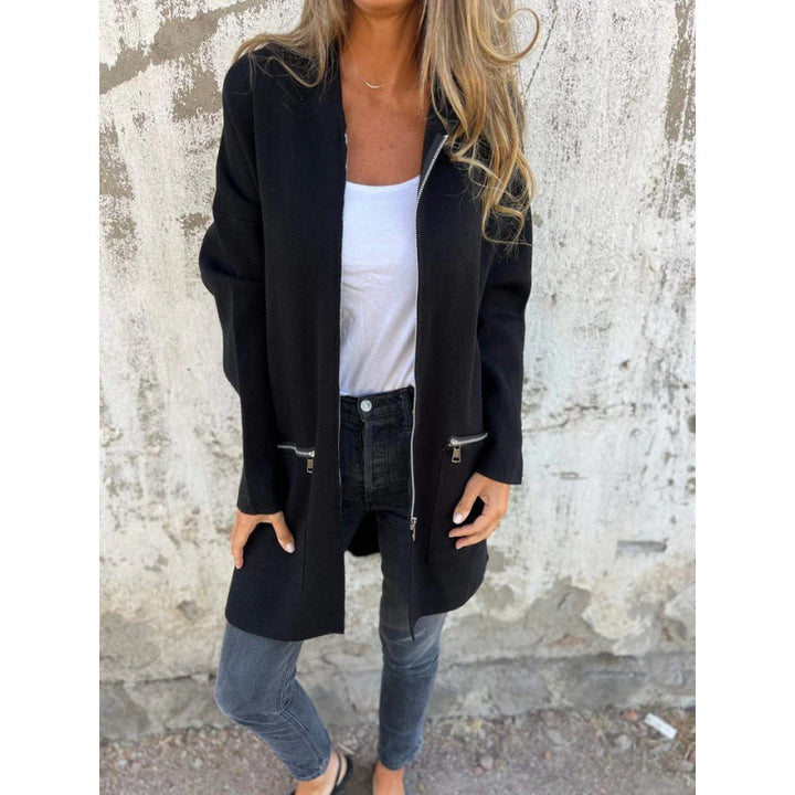 Women’s Hooded Long Cardigan with Full Zip and Decorative Pockets Amarae