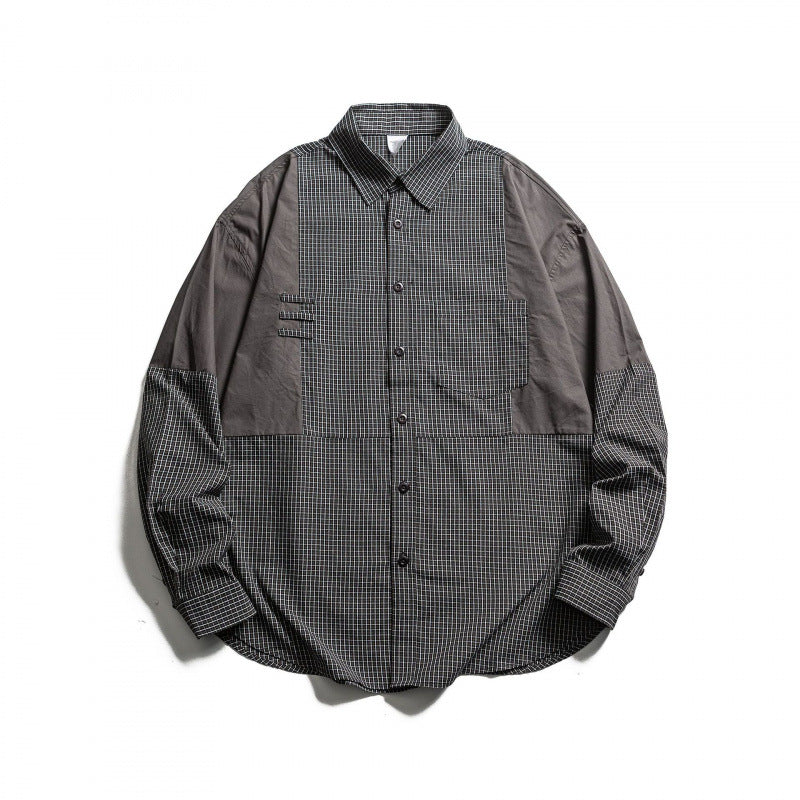 Men's Patchwork Overshirt in Check Mix with Contrast Panels Amarae
