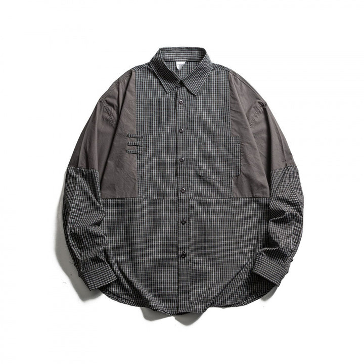 Men's Patchwork Overshirt in Check Mix with Contrast Panels Amarae