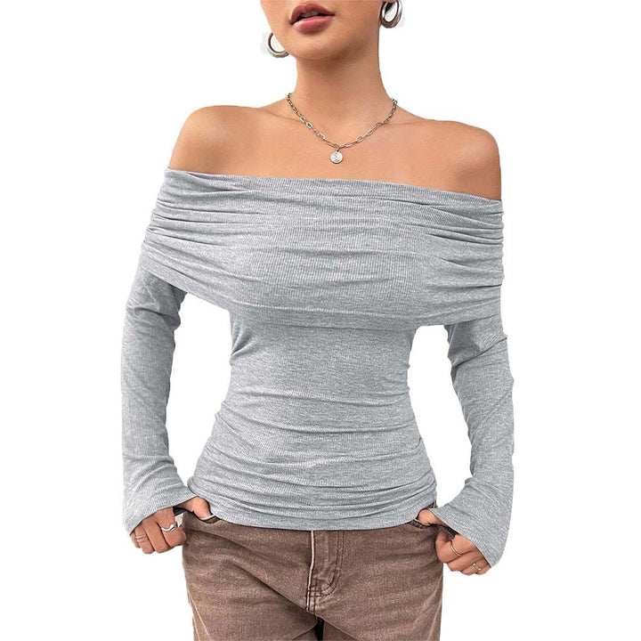 Haut femme à épaules dénudées avec drapés élégants et manches longues Chic & Stil