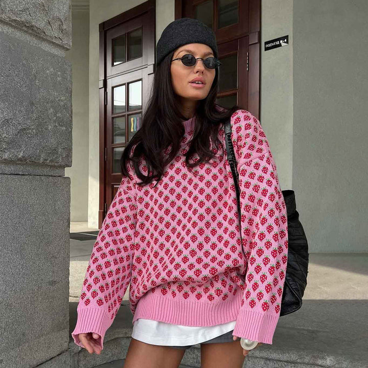 Women Oversized Sweater with Floral Knit Structure Lune London