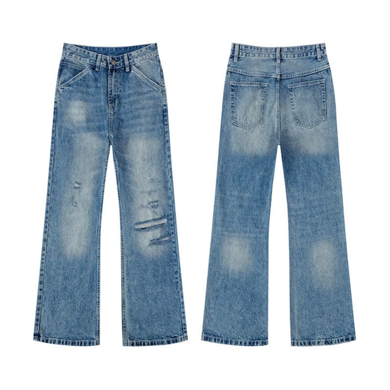 Women's Wide Distressed Denim Jeans in Palazzo Cut Amarae