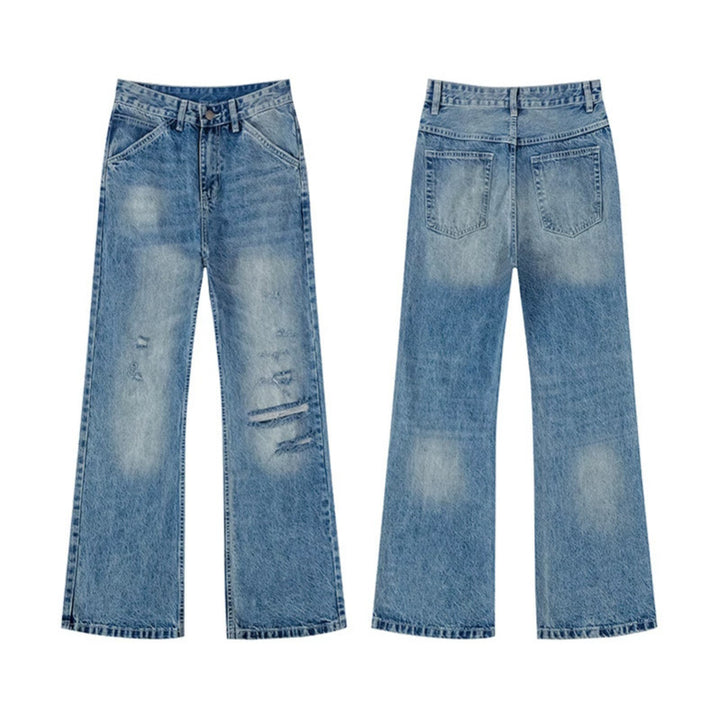 Women's Wide Distressed Denim Jeans in Palazzo Cut Amarae