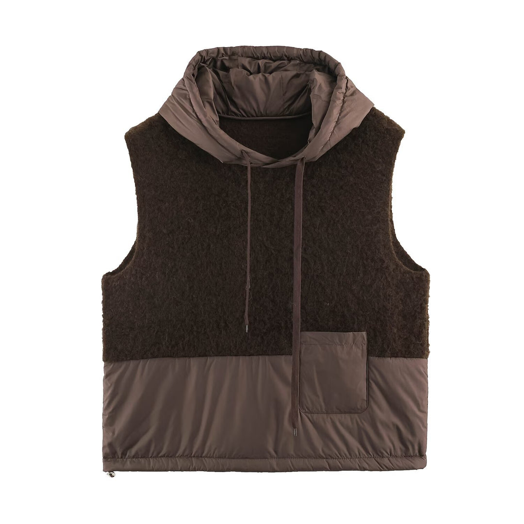 Women's Padded Quilted Vest with Teddy Insert, Hood and Drawstring Amarae