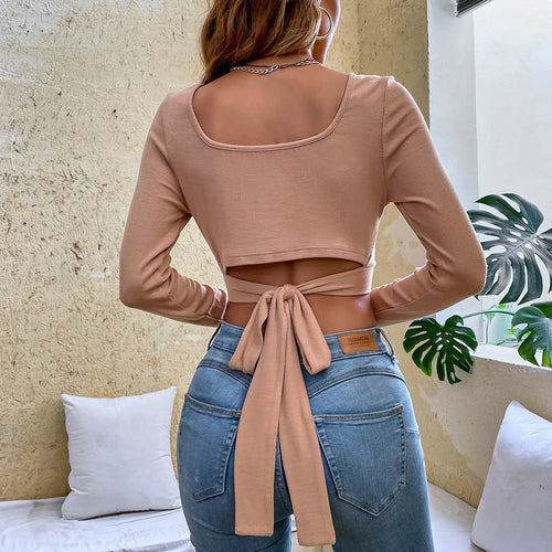 Chemisier à manches longues cropped pour femmes avec détail enveloppant sophistiqué Chic & Stil