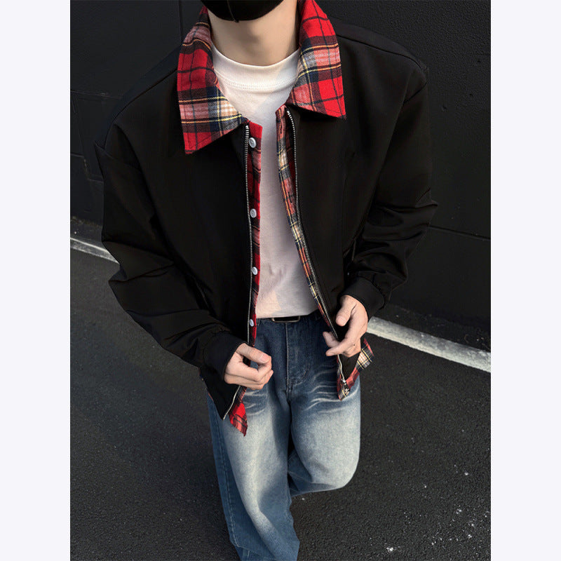 Trendy bomber jacket for men with a high collar in plaid Lune London