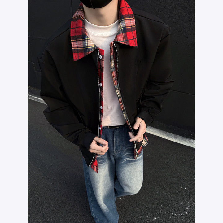 Trendy bomber jacket for men with a high collar in plaid Lune London