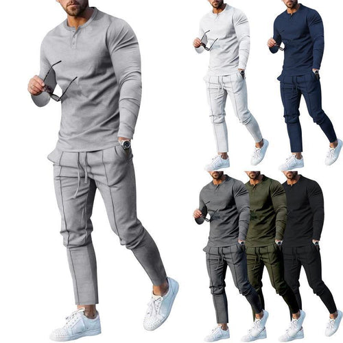 Men's sports top and pants set with modern Henley neckline Amarae