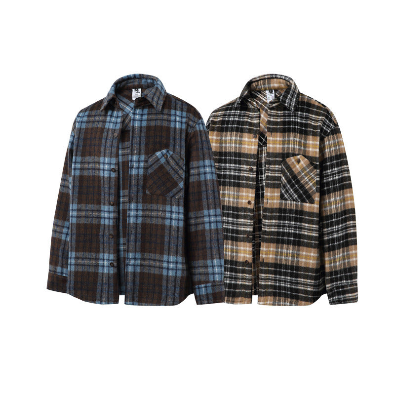 Unisex Boxy Overshirt Jacket made of soft wool blend with check pattern and patch chest pocket Amarae